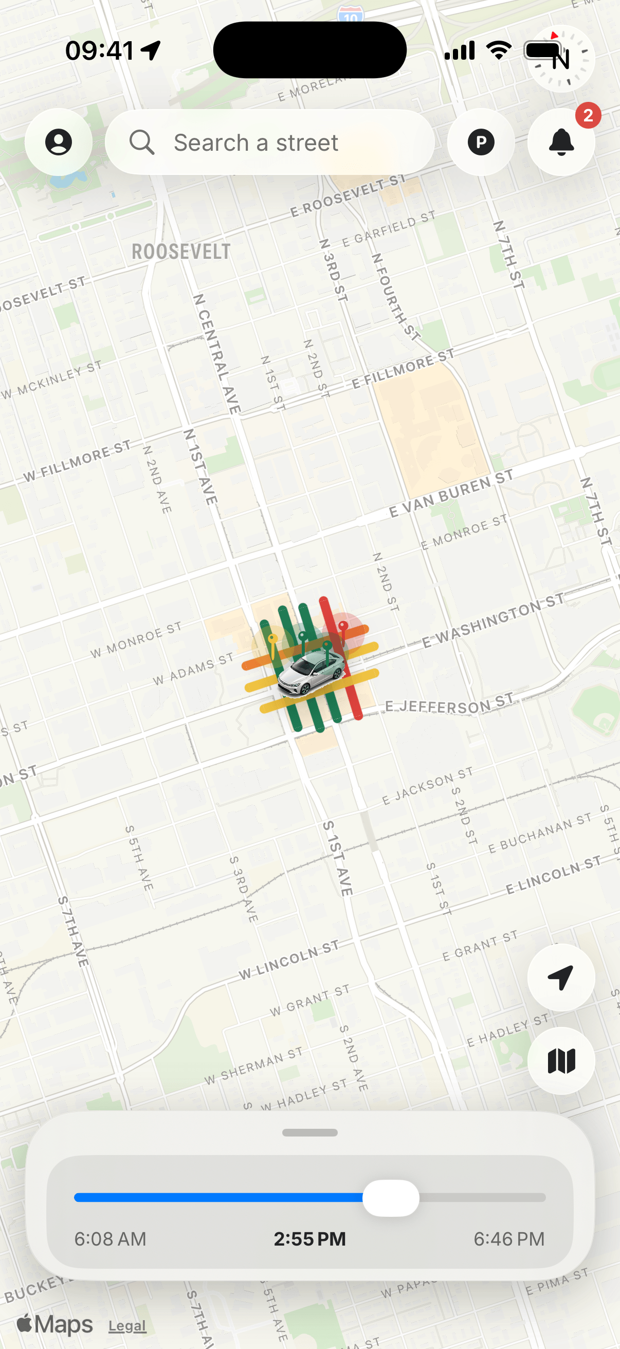 Shade map with cooler curb stretches.
